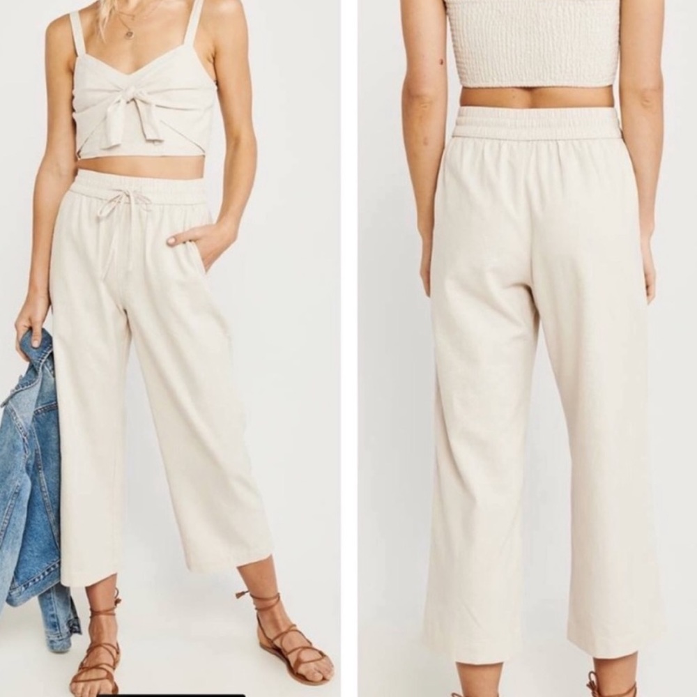ABERCROMBIE & FITCH Wide Leg Crop Linen Blend Pants